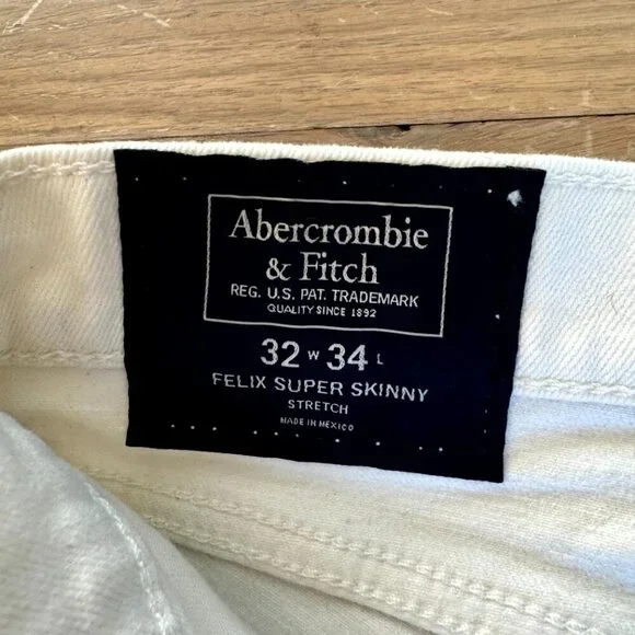Abercrombie Skinny White Distressed Jeans Felix Stretch 32x34 - Picture 5 of 11